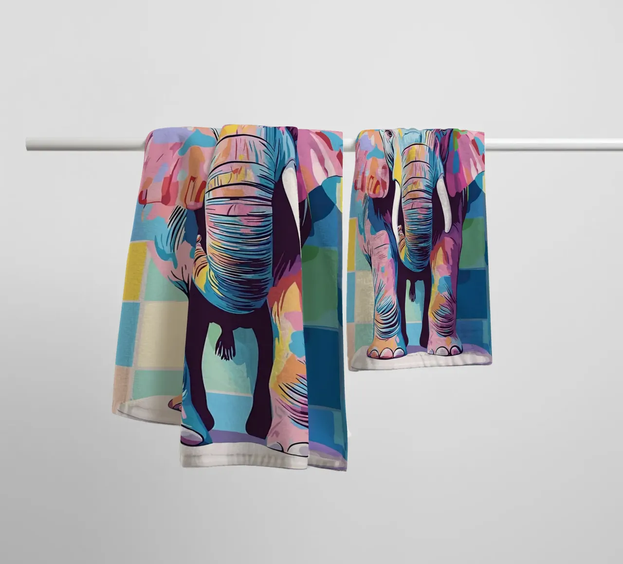 Kleurrijke olifant met wc-papierrol badhanddoek van JoyWalkerShop