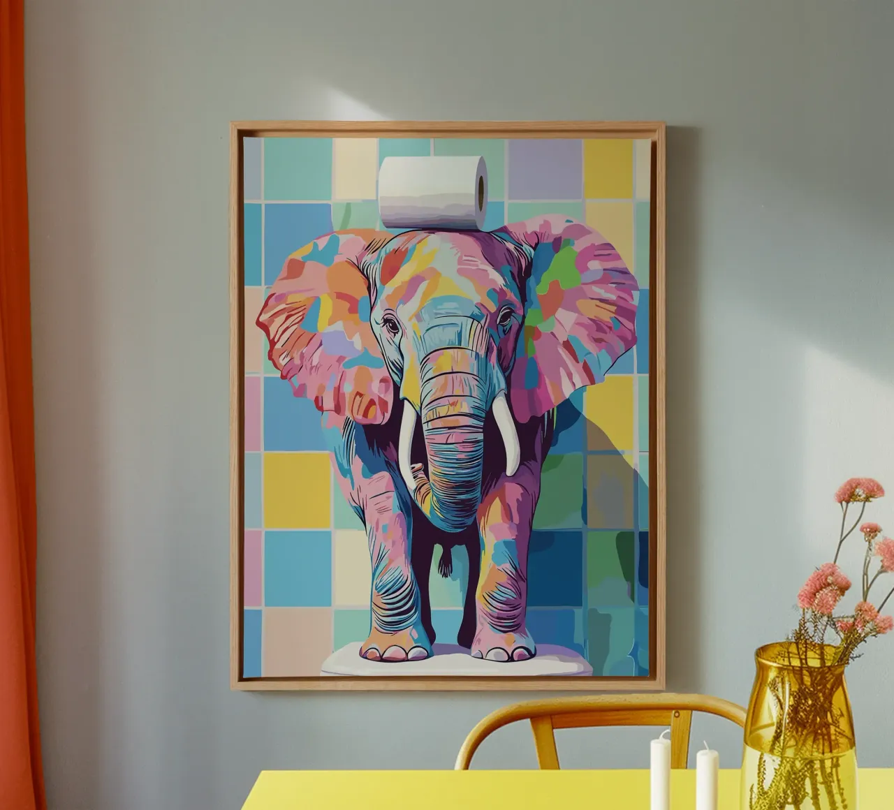 Kleurrijke olifant met wc-papierrol canvas van JoyWalkerShop