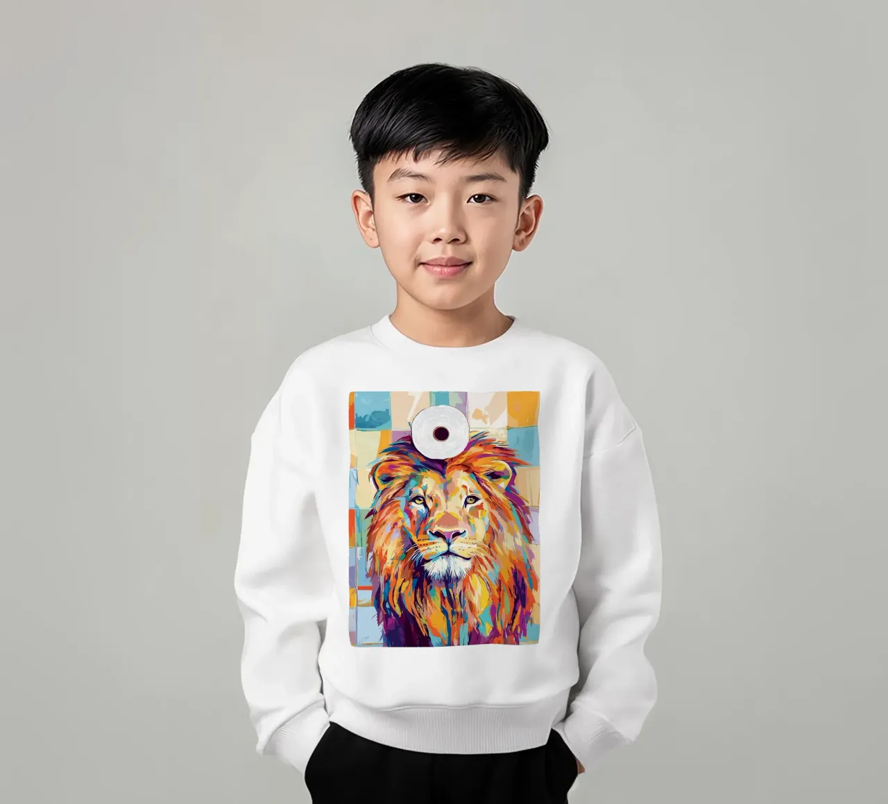 Leone colorato con rotolo di carta igienica felpa bambino da JoyWalkerShop