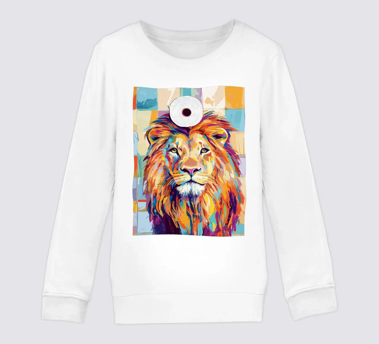 Leone colorato con rotolo di carta igienica felpa bambino da JoyWalkerShop