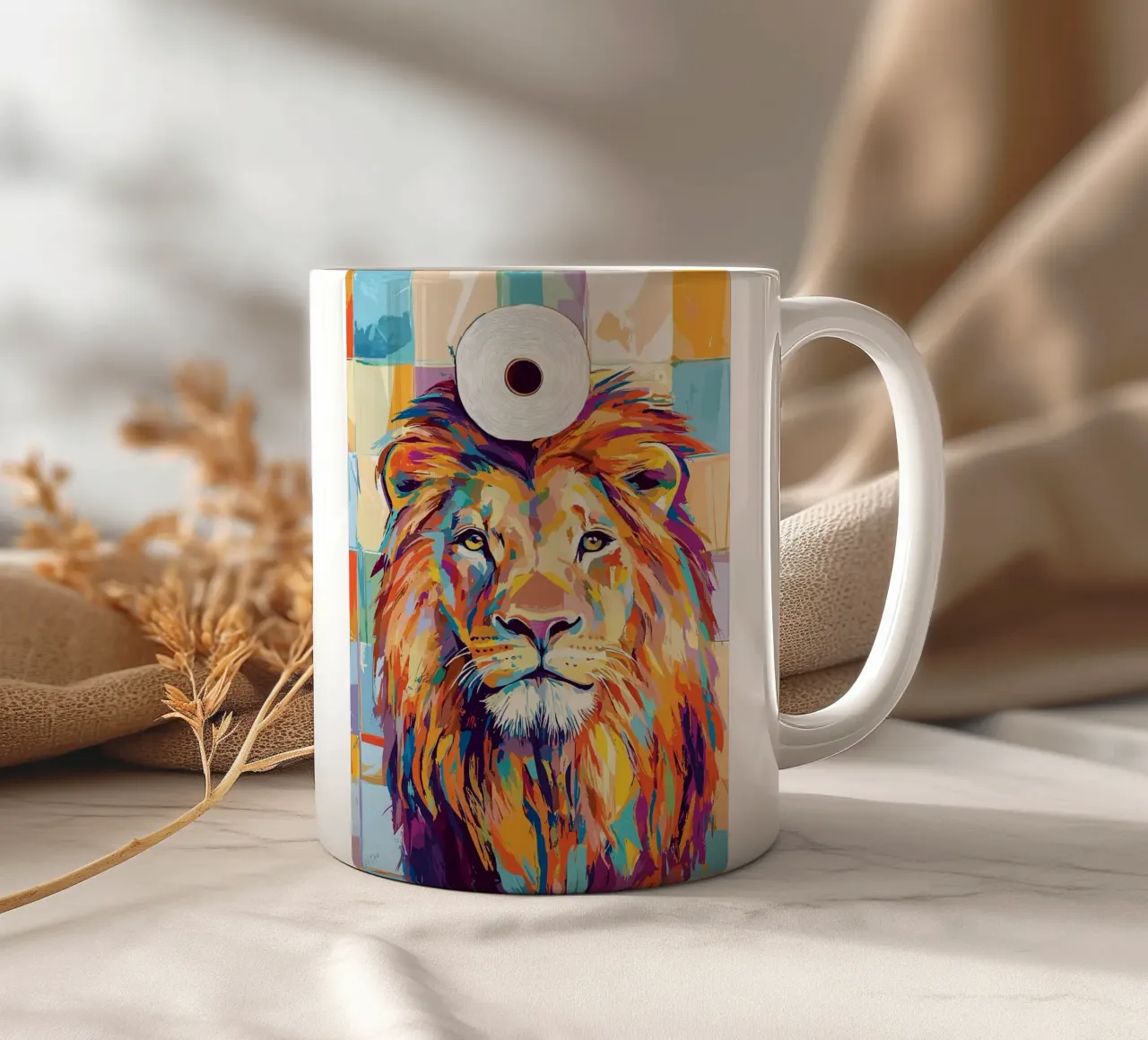 Leone colorato con rotolo di carta igienica tazza in ceramica da JoyWalkerShop