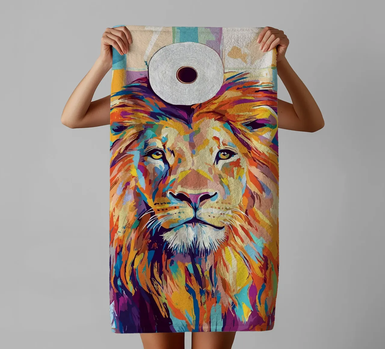 Leone colorato con rotolo di carta igienica asciugamano da bagno da JoyWalkerShop