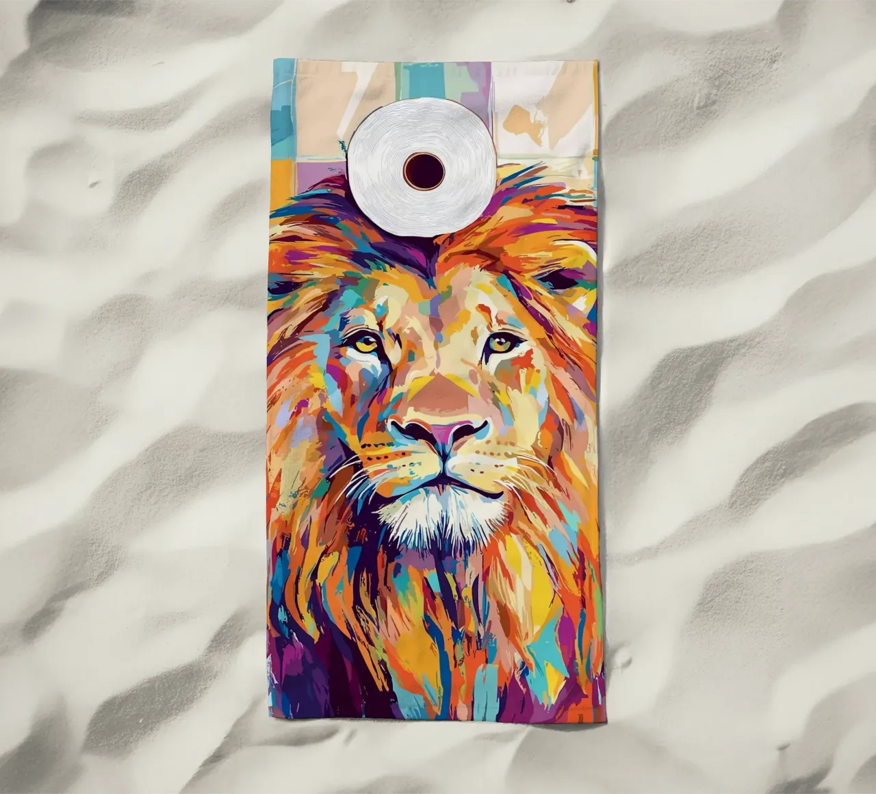 Leone colorato con rotolo di carta igienica telo mare da JoyWalkerShop