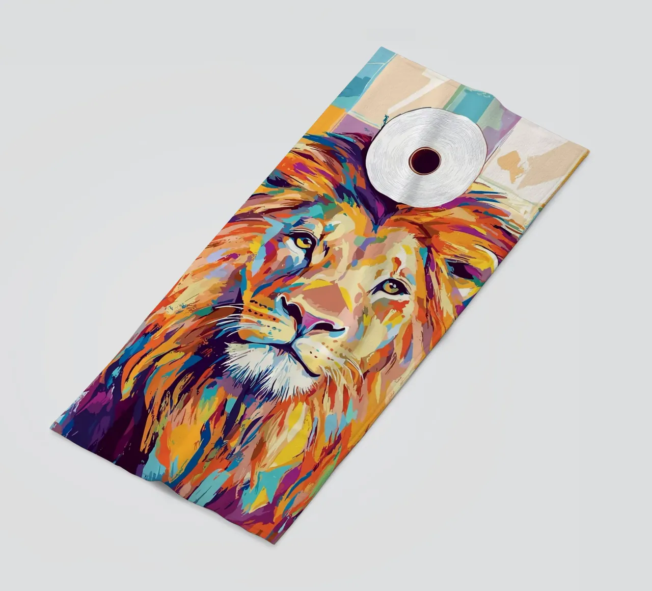 Leone colorato con rotolo di carta igienica telo mare da JoyWalkerShop