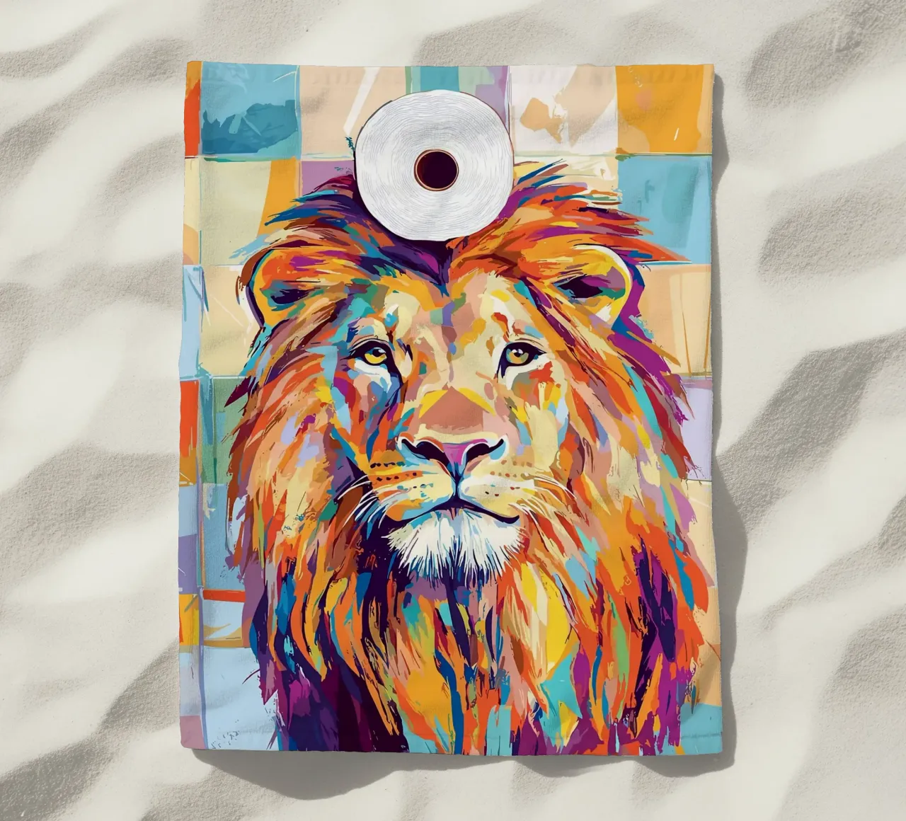 Leone colorato con rotolo di carta igienica telo mare da JoyWalkerShop