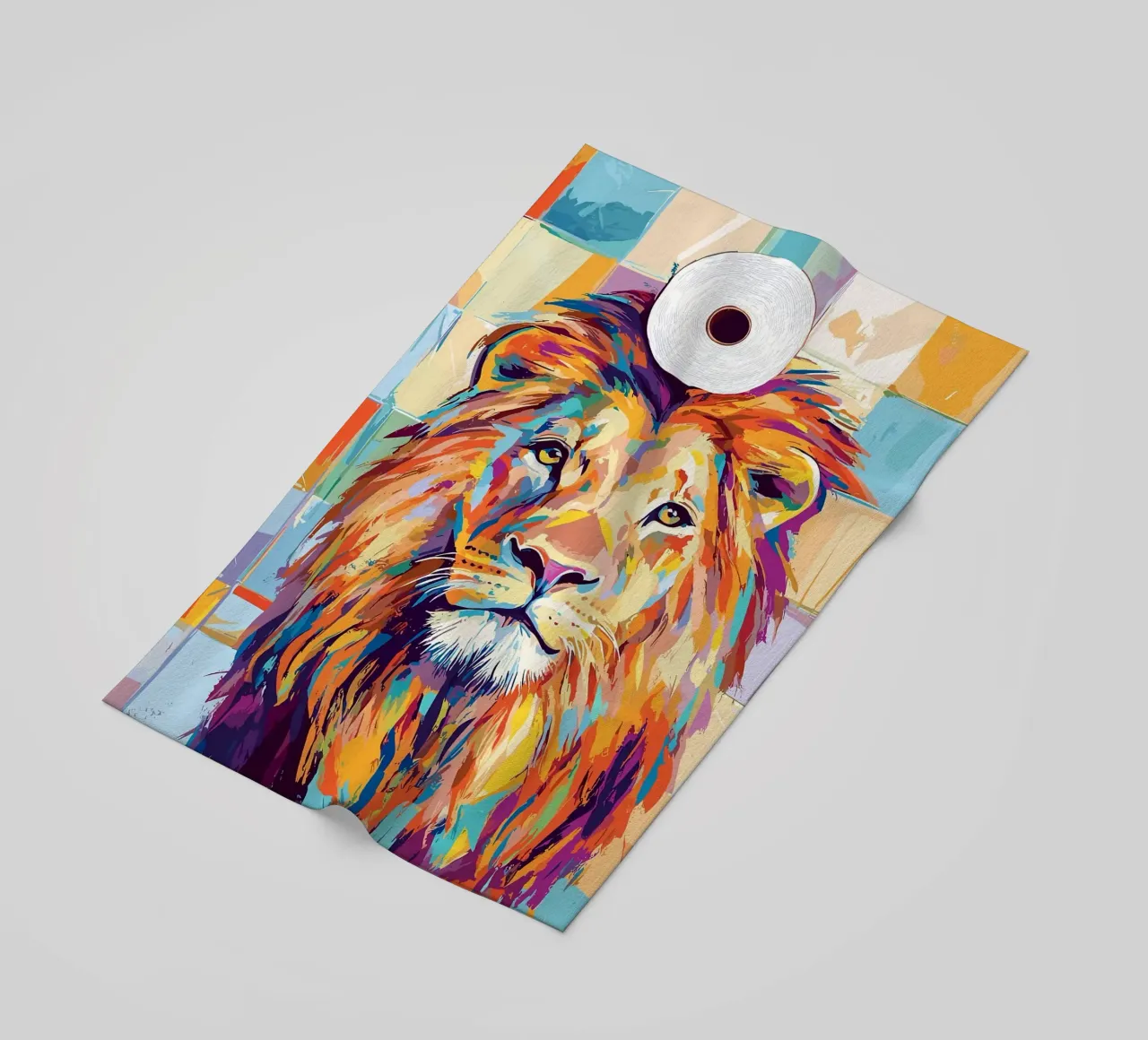 Leone colorato con rotolo di carta igienica telo mare da JoyWalkerShop