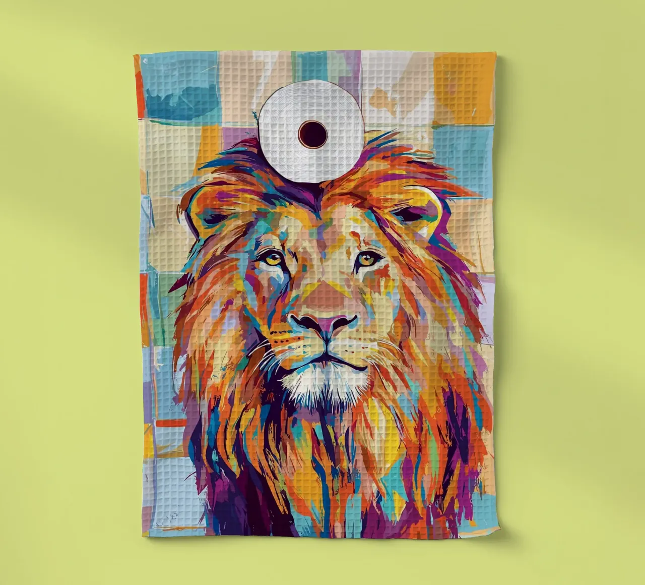 Leone colorato con rotolo di carta igienica canovaccio da cucina da JoyWalkerShop