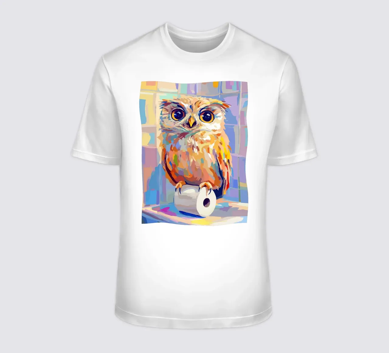 Gufo colorato su rotolo di carta igienica t-shirt da JoyWalkerShop