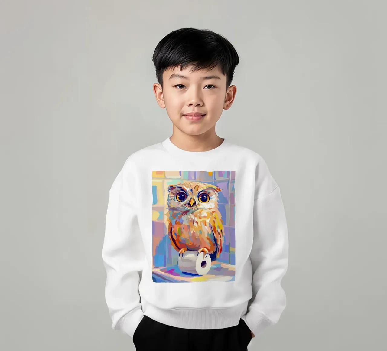 Gufo colorato su rotolo di carta igienica felpa bambino da JoyWalkerShop