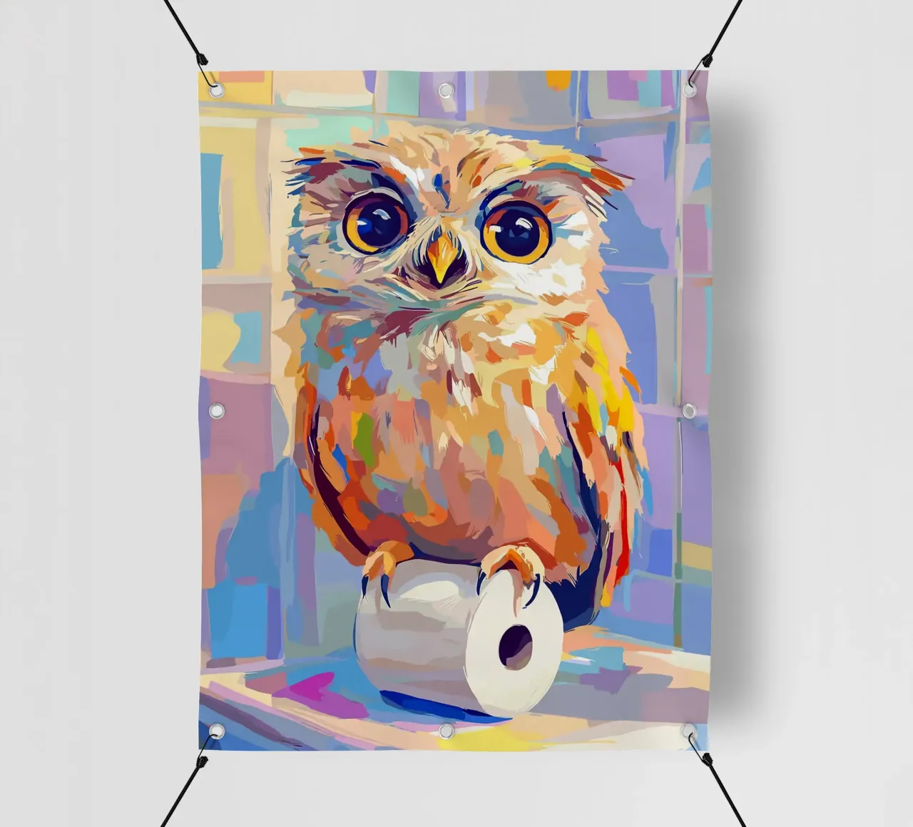 Gufo colorato su rotolo di carta igienica telo in pvc da JoyWalkerShop