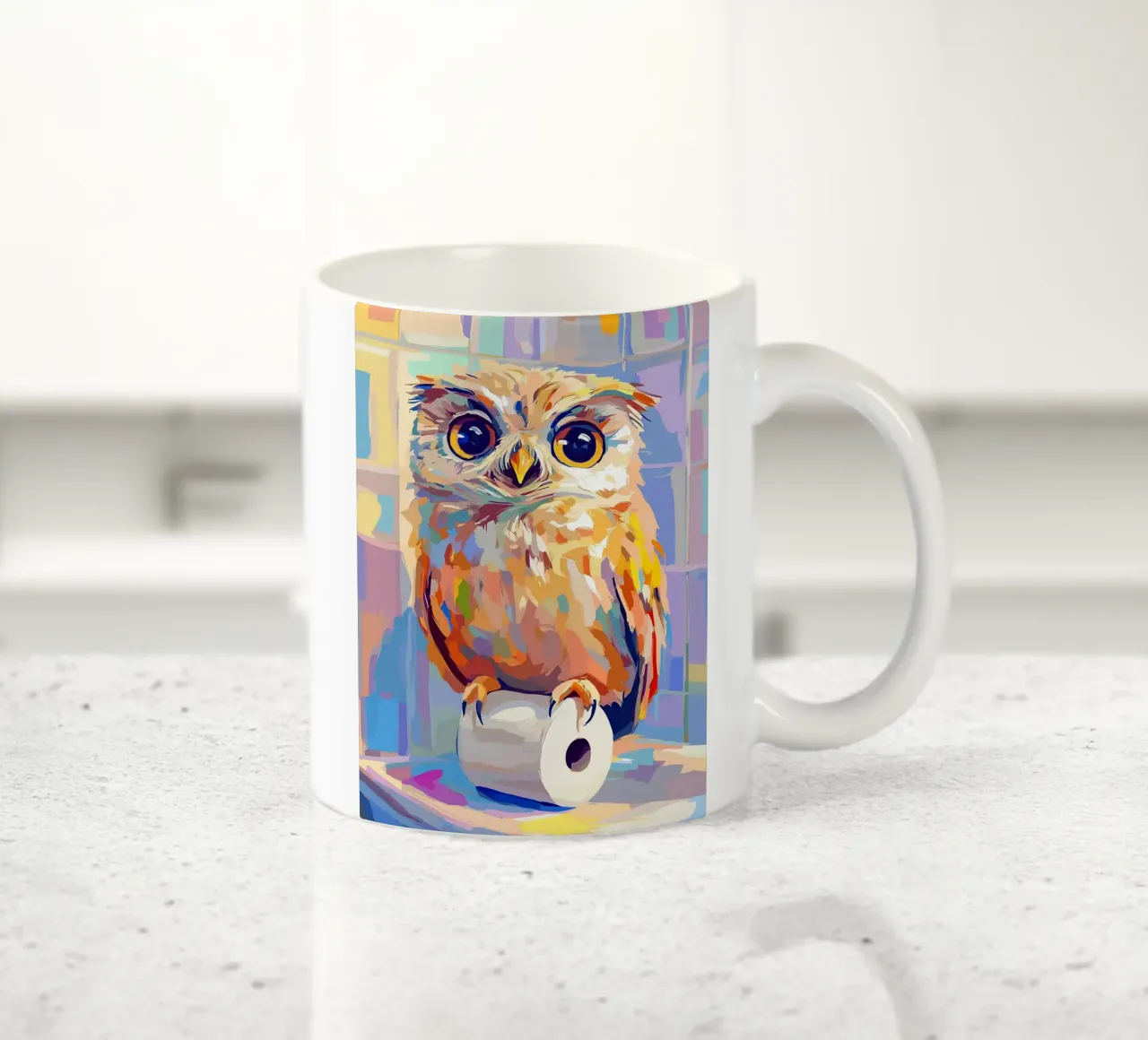 Gufo colorato su rotolo di carta igienica tazza in ceramica da JoyWalkerShop