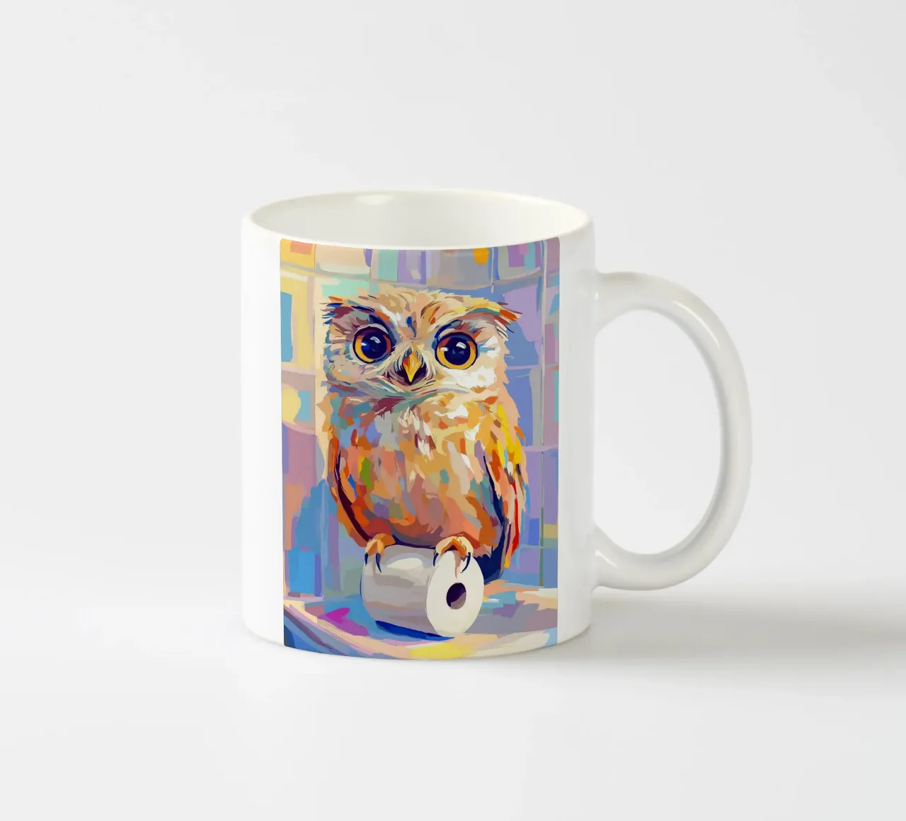 Gufo colorato su rotolo di carta igienica tazza in ceramica da JoyWalkerShop