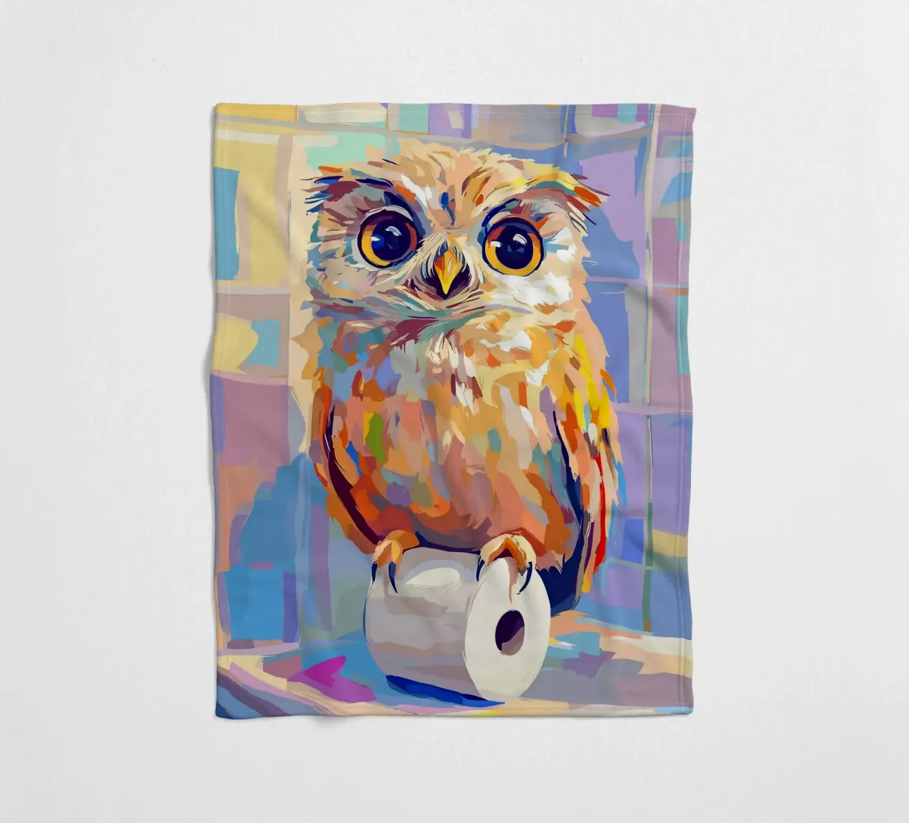 Gufo colorato su rotolo di carta igienica coperta in pile da JoyWalkerShop