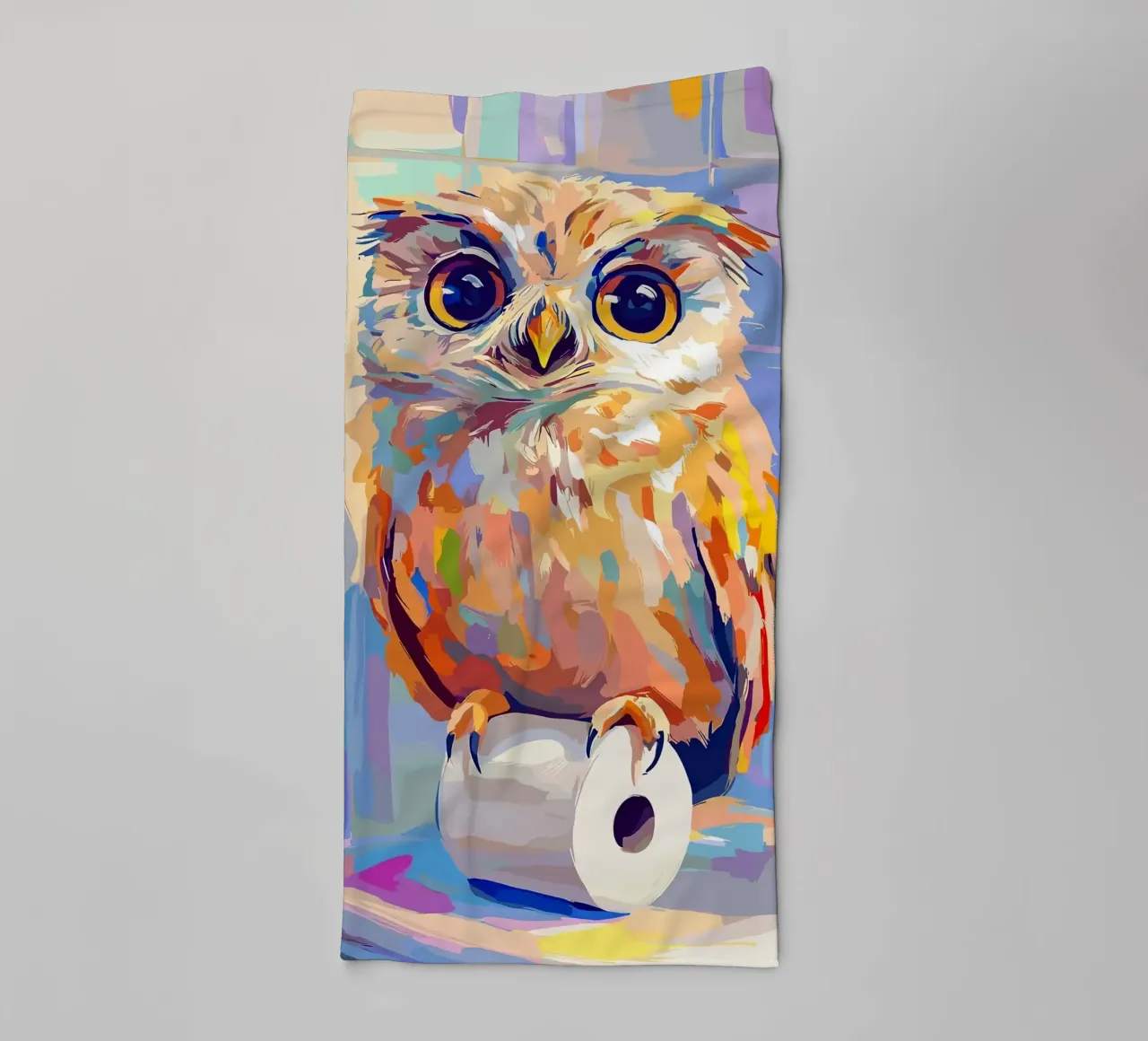 Kleurrijke uil op wc-papierrol badhanddoek van JoyWalkerShop