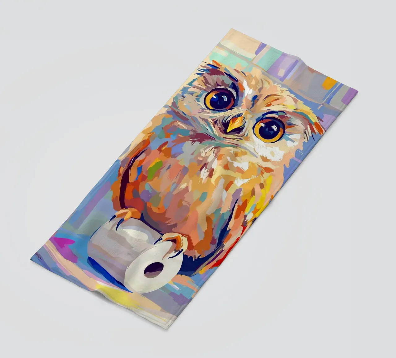 Gufo colorato su rotolo di carta igienica telo mare da JoyWalkerShop