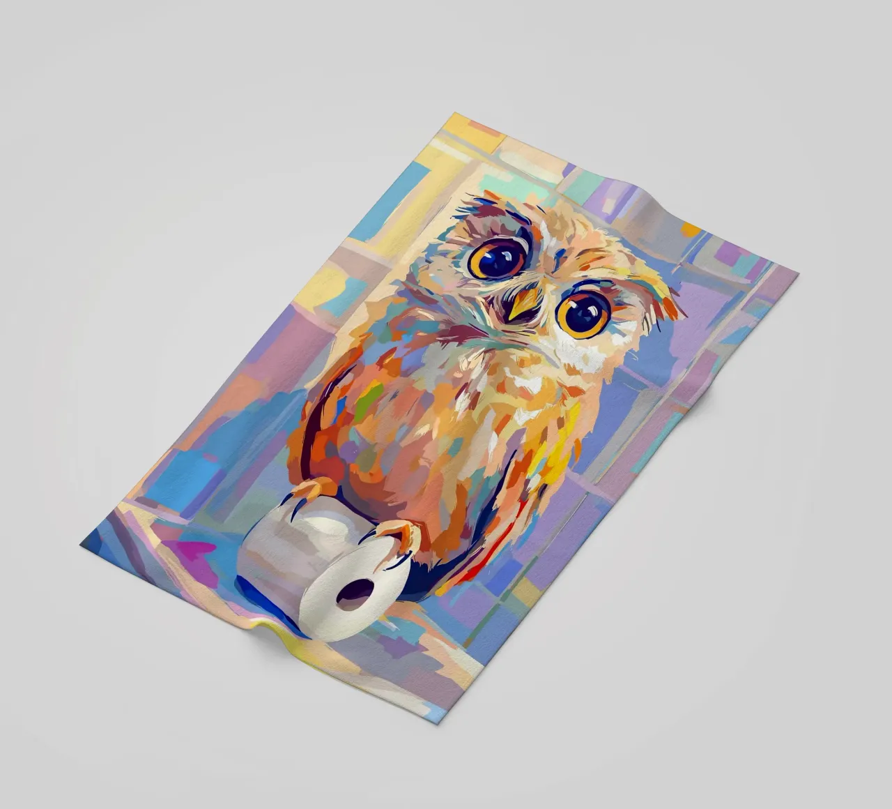 Gufo colorato su rotolo di carta igienica telo mare da JoyWalkerShop