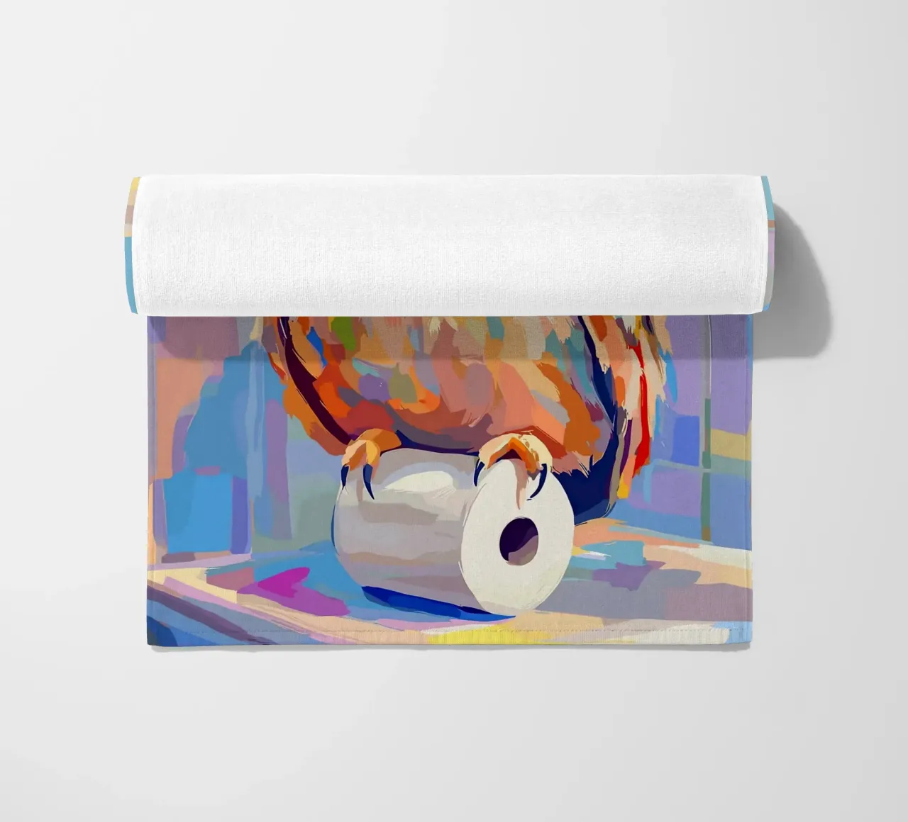 Gufo colorato su rotolo di carta igienica telo mare da JoyWalkerShop