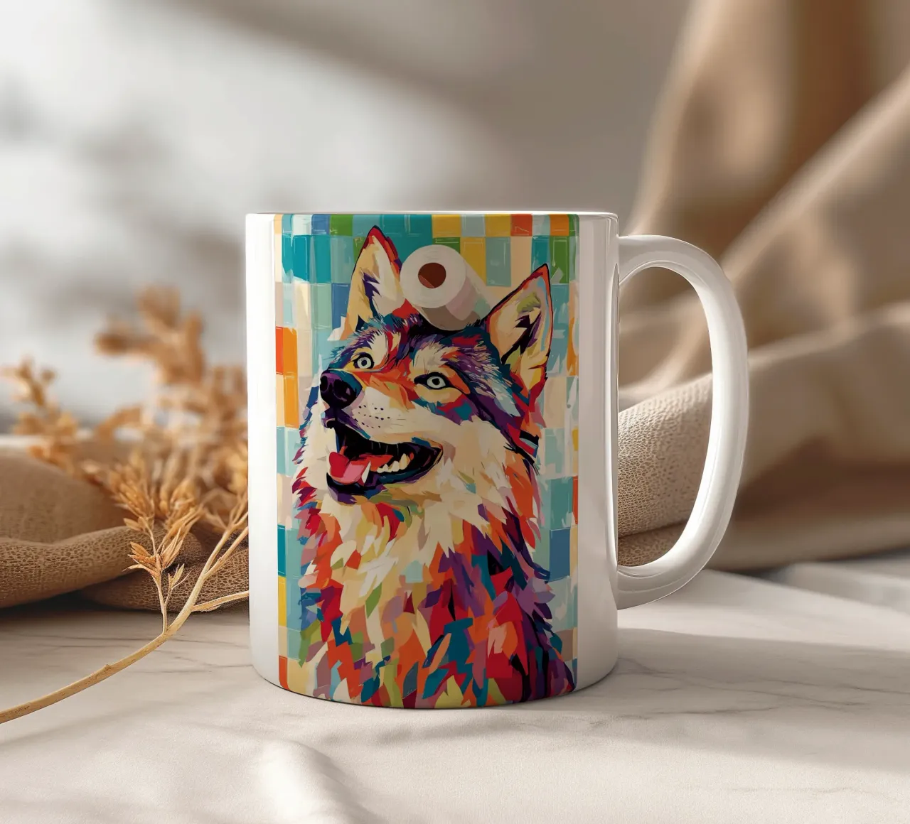 Lupo colorato con rotolo di carta igienica tazza in ceramica da JoyWalkerShop