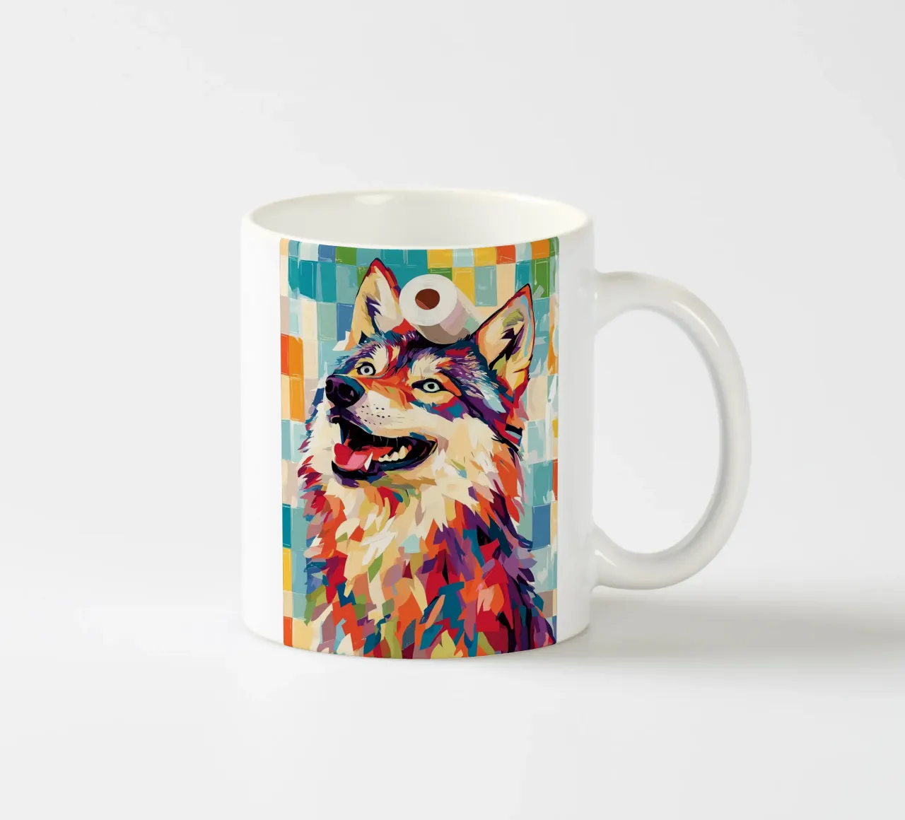 Lupo colorato con rotolo di carta igienica tazza in ceramica da JoyWalkerShop