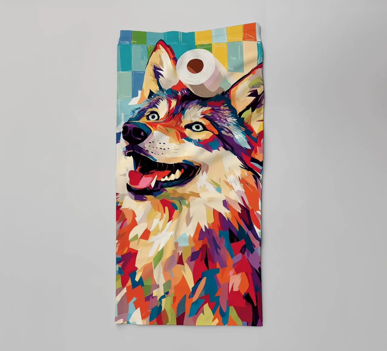 Lupo colorato con rotolo di carta igienica asciugamano da bagno da JoyWalkerShop