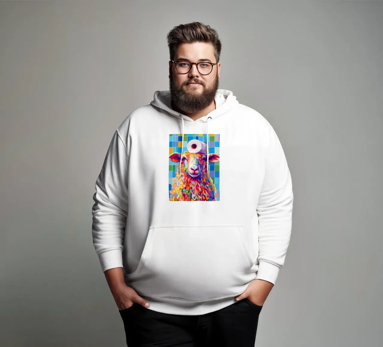 Pecora colorata con cappello di carta igienica felpa con cappuccio da JoyWalkerShop