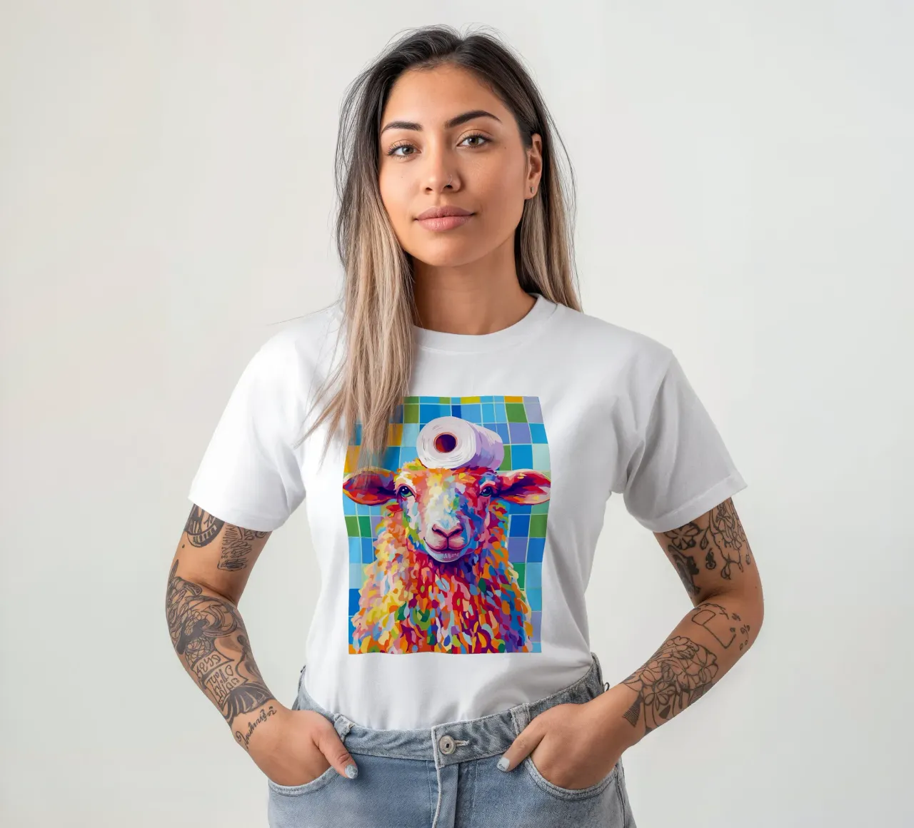 Pecora colorata con cappello di carta igienica t-shirt da JoyWalkerShop