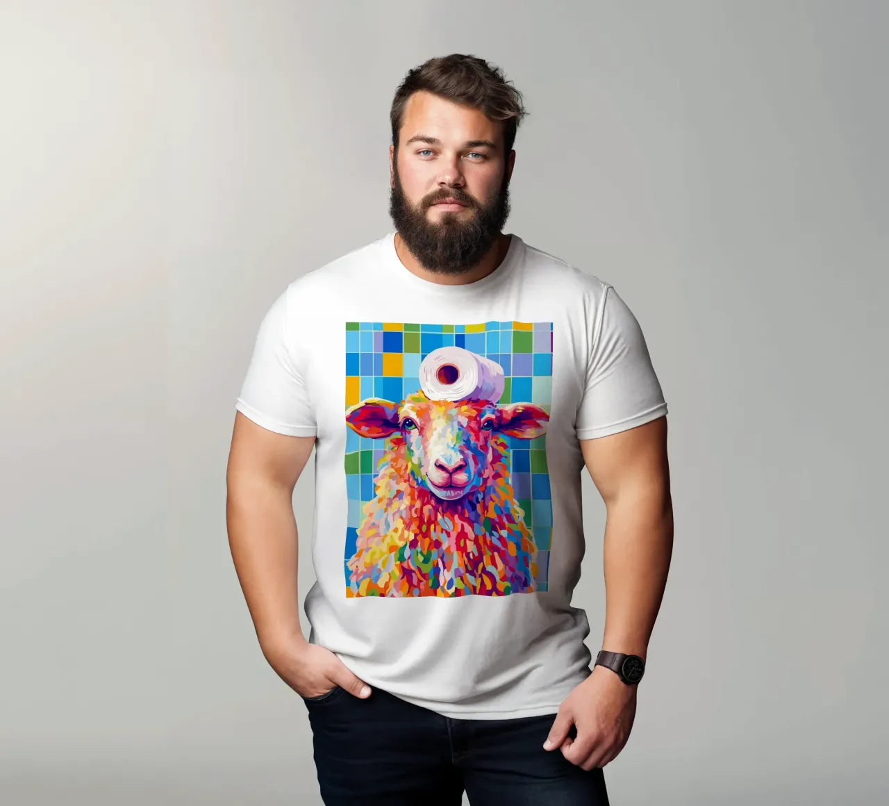 Pecora colorata con cappello di carta igienica t-shirt da JoyWalkerShop