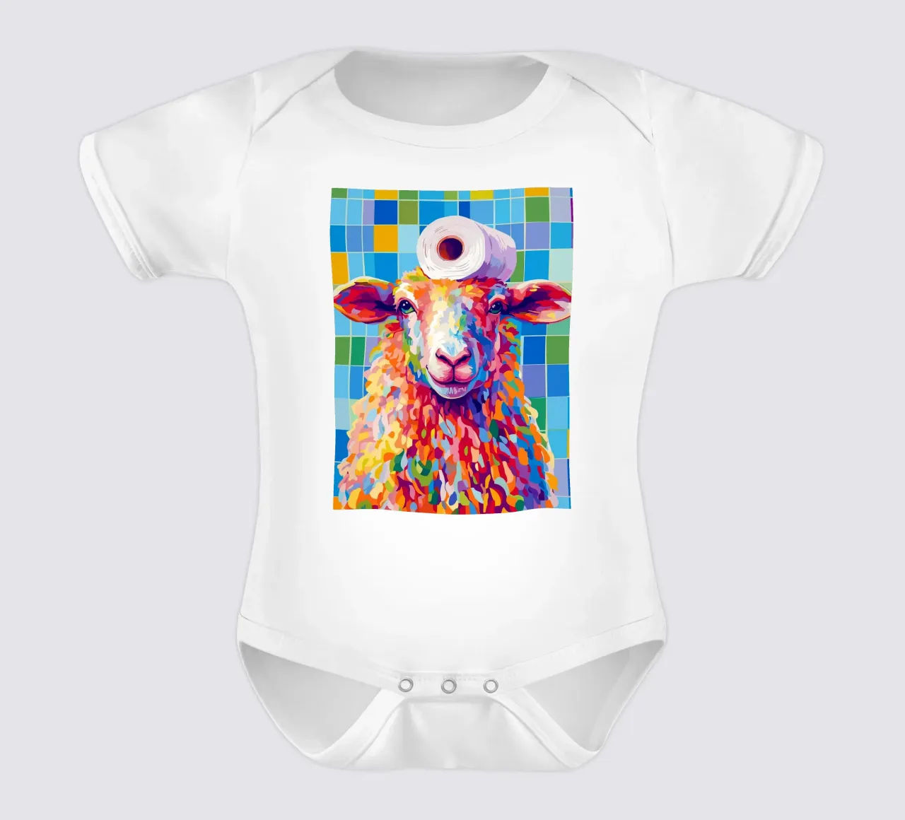 Kleurrijk schaap met wc-hoed babyrompertje korte mouwen van JoyWalkerShop