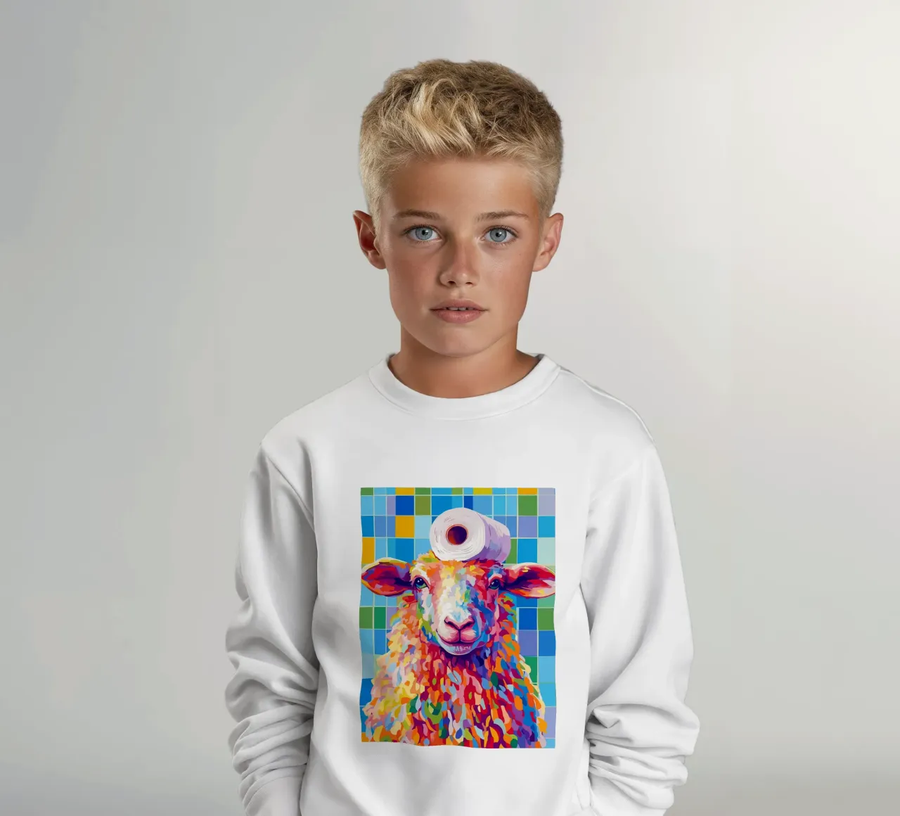 Pecora colorata con cappello di carta igienica felpa bambino da JoyWalkerShop