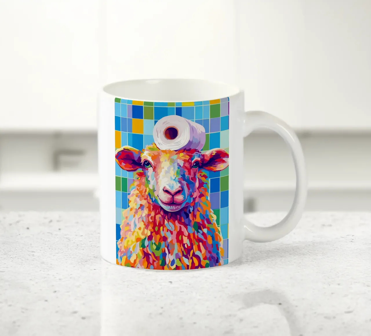 Kleurrijk schaap met wc-hoed keramische mok van JoyWalkerShop