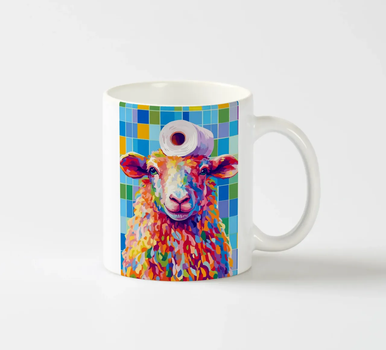 Kleurrijk schaap met wc-hoed keramische mok van JoyWalkerShop