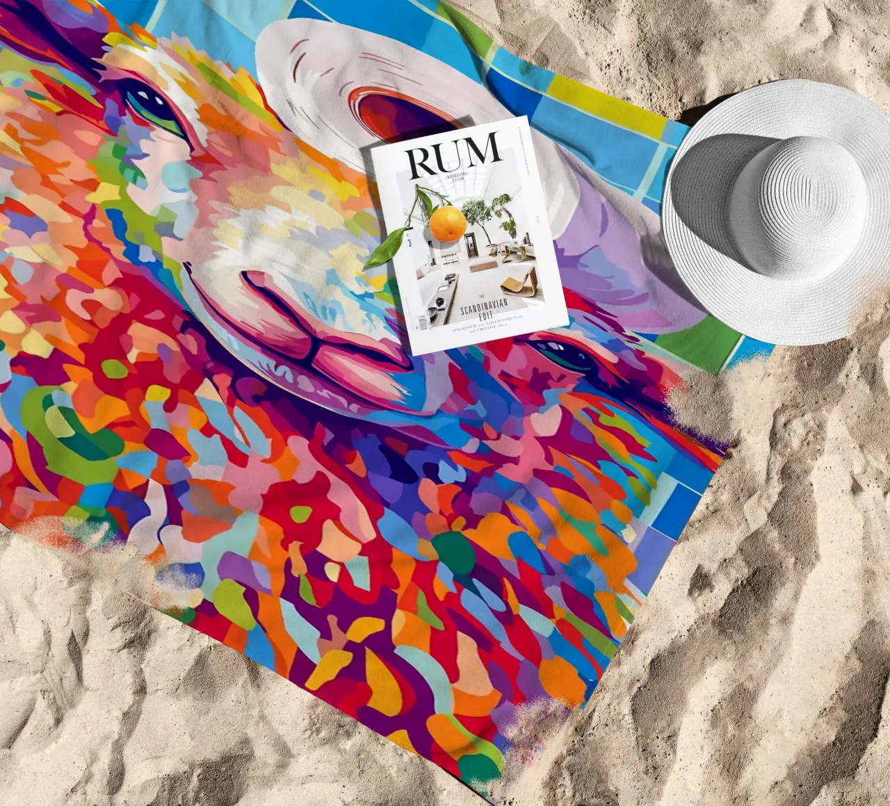Pecora colorata con cappello di carta igienica telo mare da JoyWalkerShop