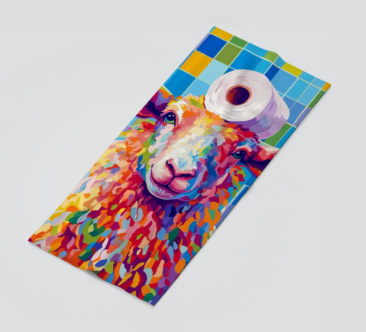 Pecora colorata con cappello di carta igienica telo mare da JoyWalkerShop