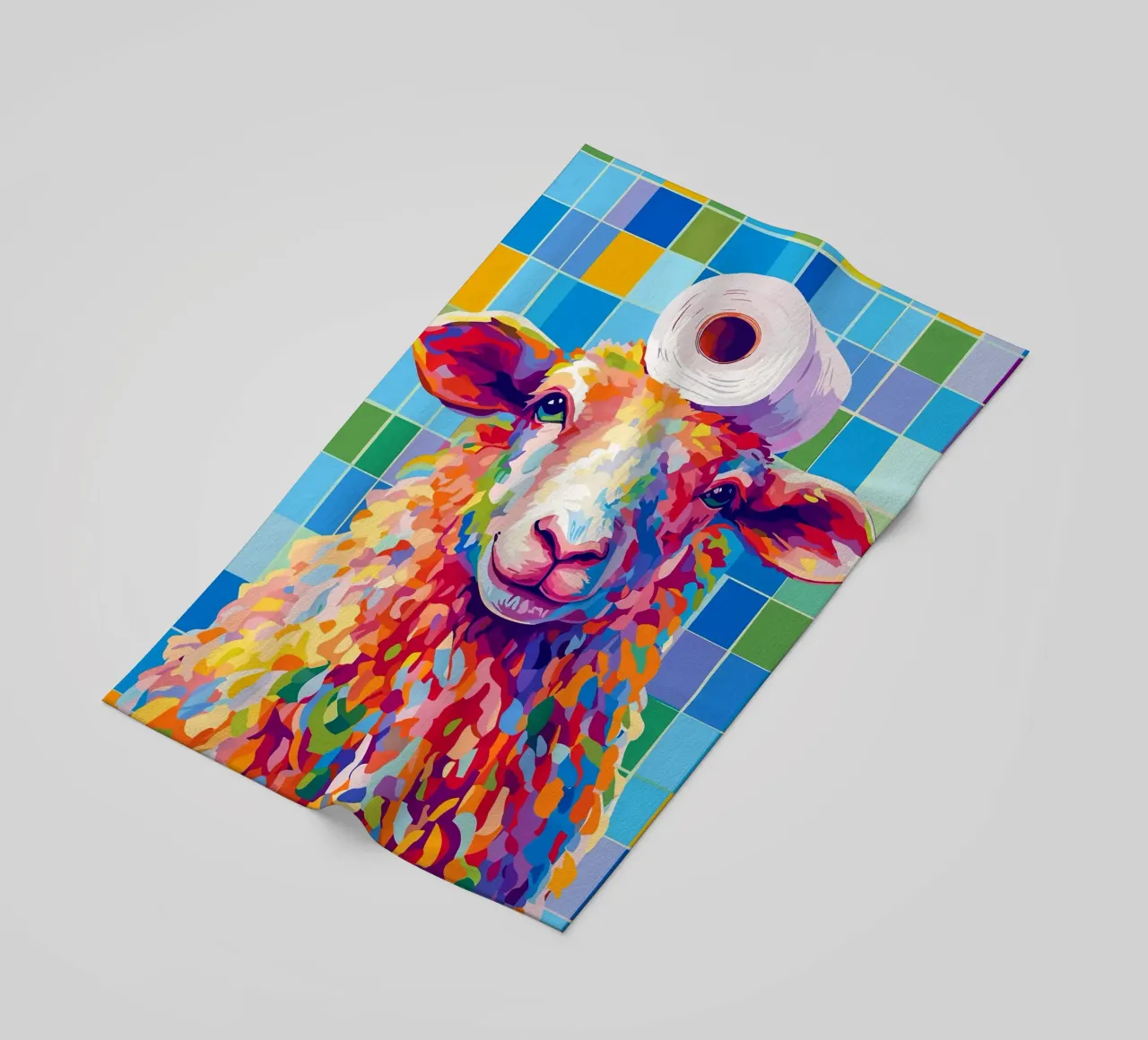 Pecora colorata con cappello di carta igienica telo mare da JoyWalkerShop