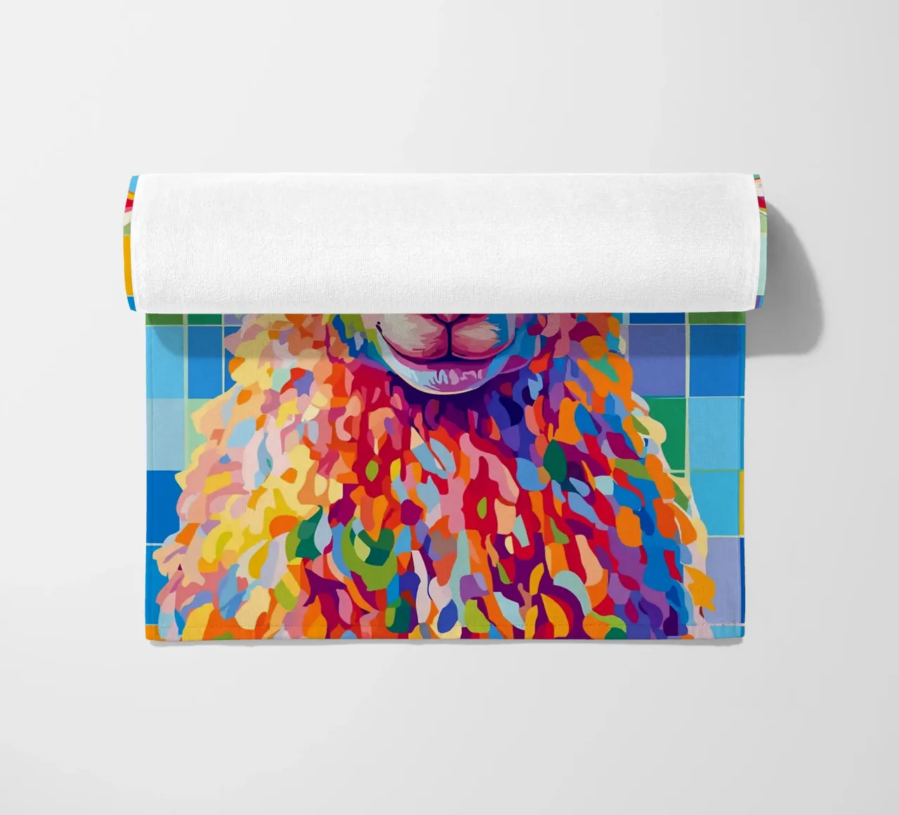Pecora colorata con cappello di carta igienica telo mare da JoyWalkerShop