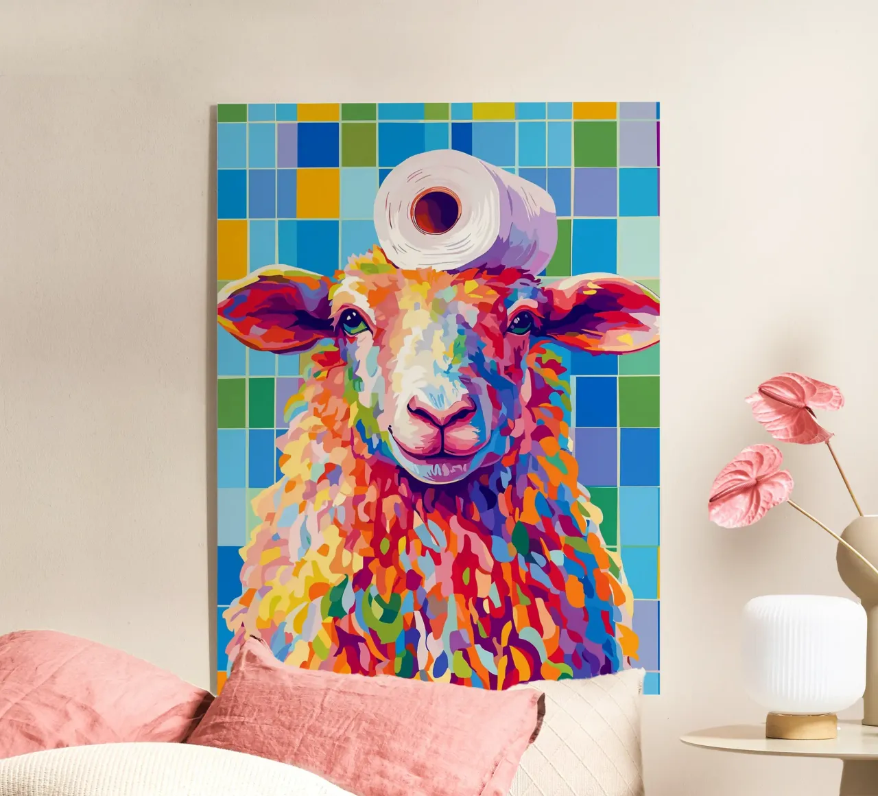 Pecora colorata con cappello di carta igienica plexiglass da JoyWalkerShop