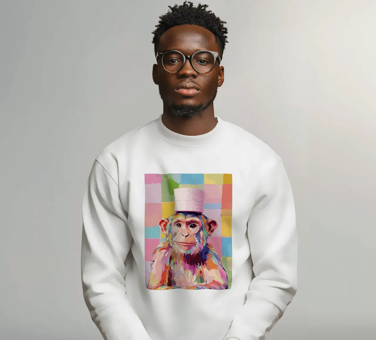 Scimmia colorata con cappello di carta igienica felpa da JoyWalkerShop