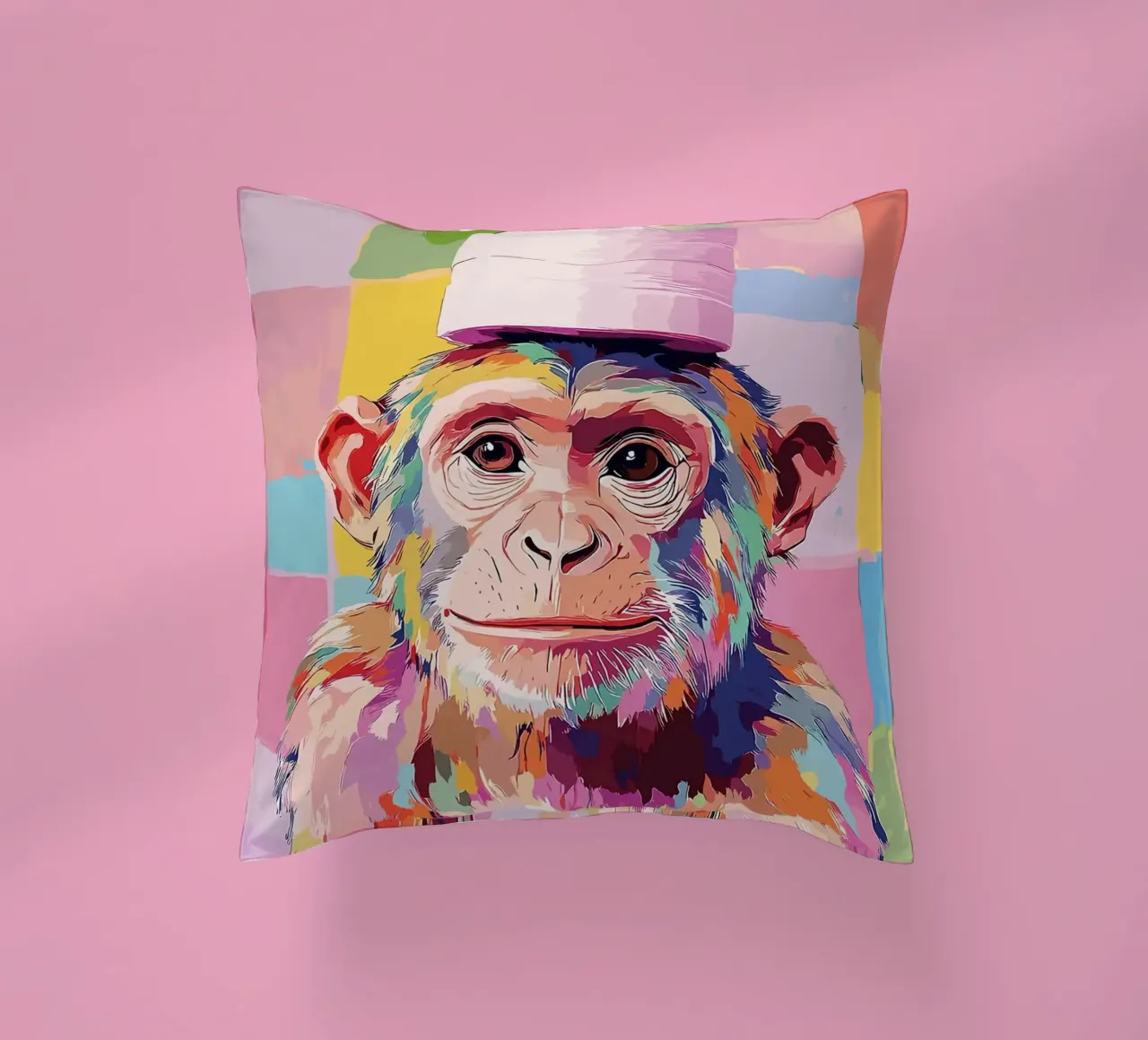 Scimmia colorata con cappello di carta igienica cuscino da JoyWalkerShop