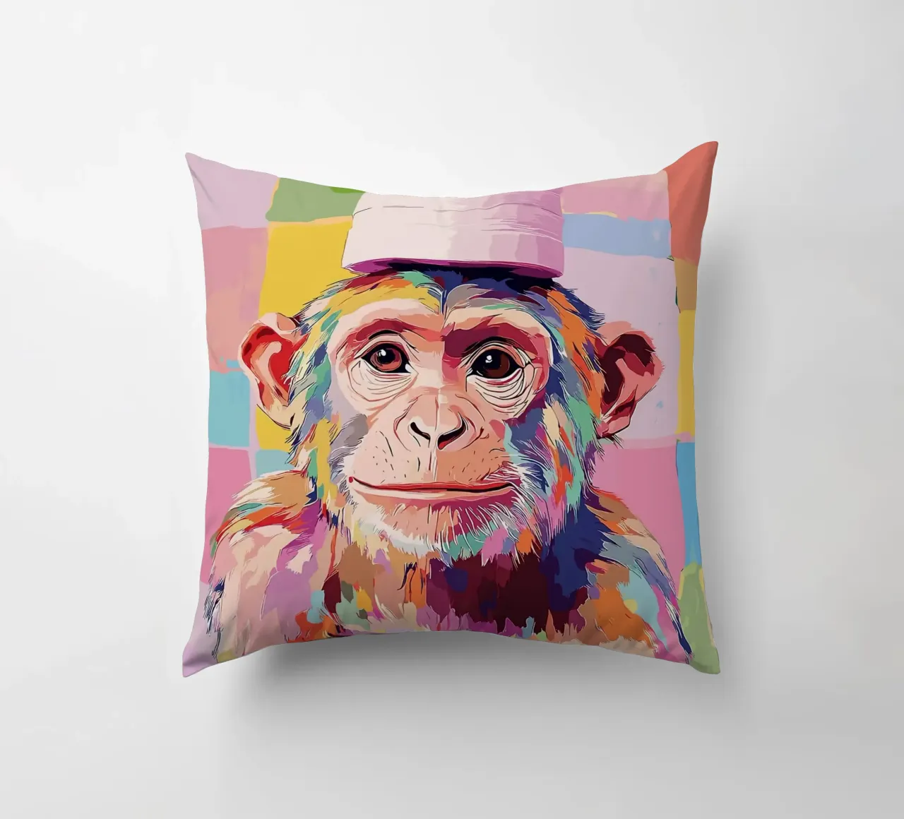Scimmia colorata con cappello di carta igienica cuscino da JoyWalkerShop