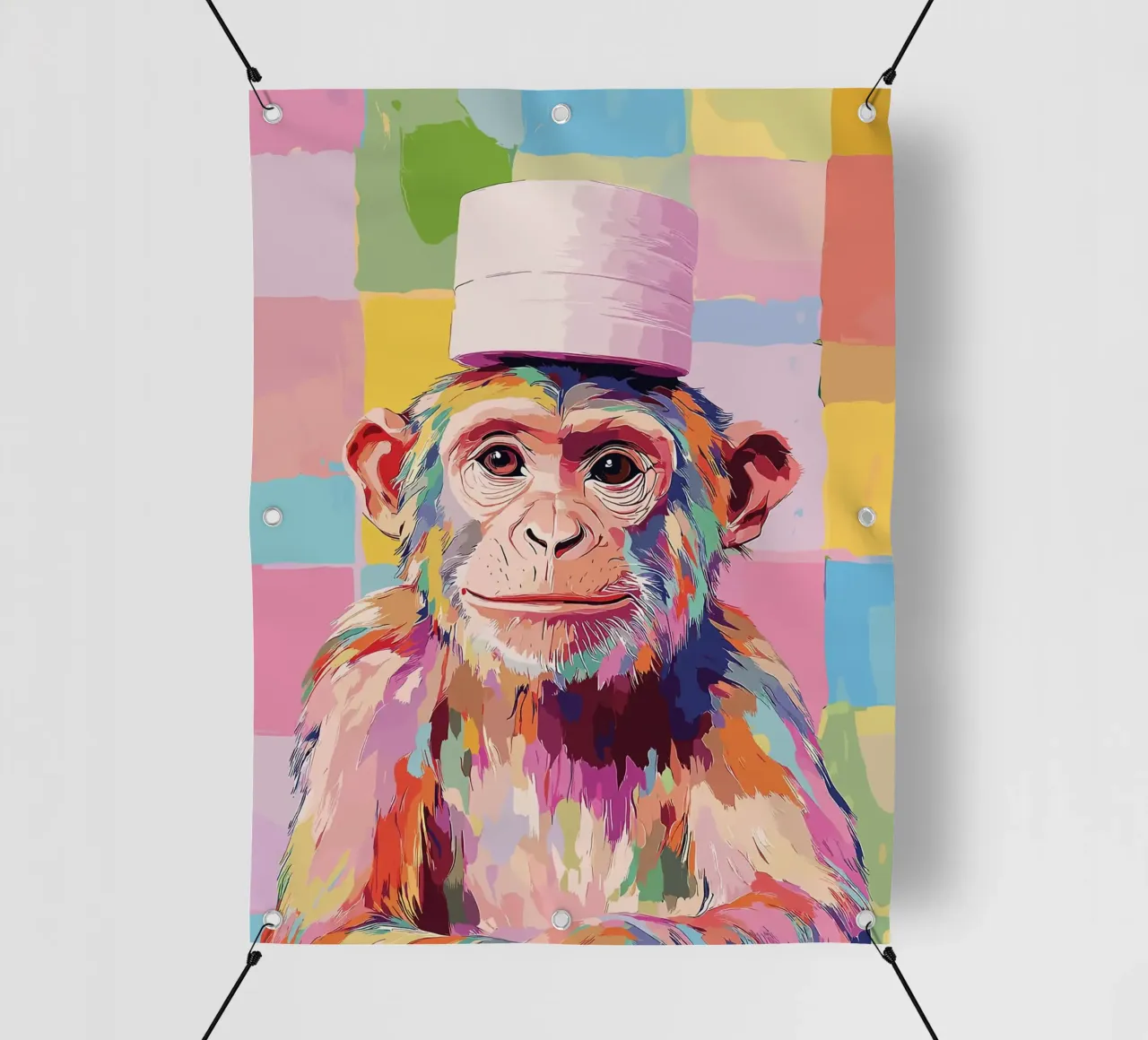 Scimmia colorata con cappello di carta igienica telo in pvc da JoyWalkerShop