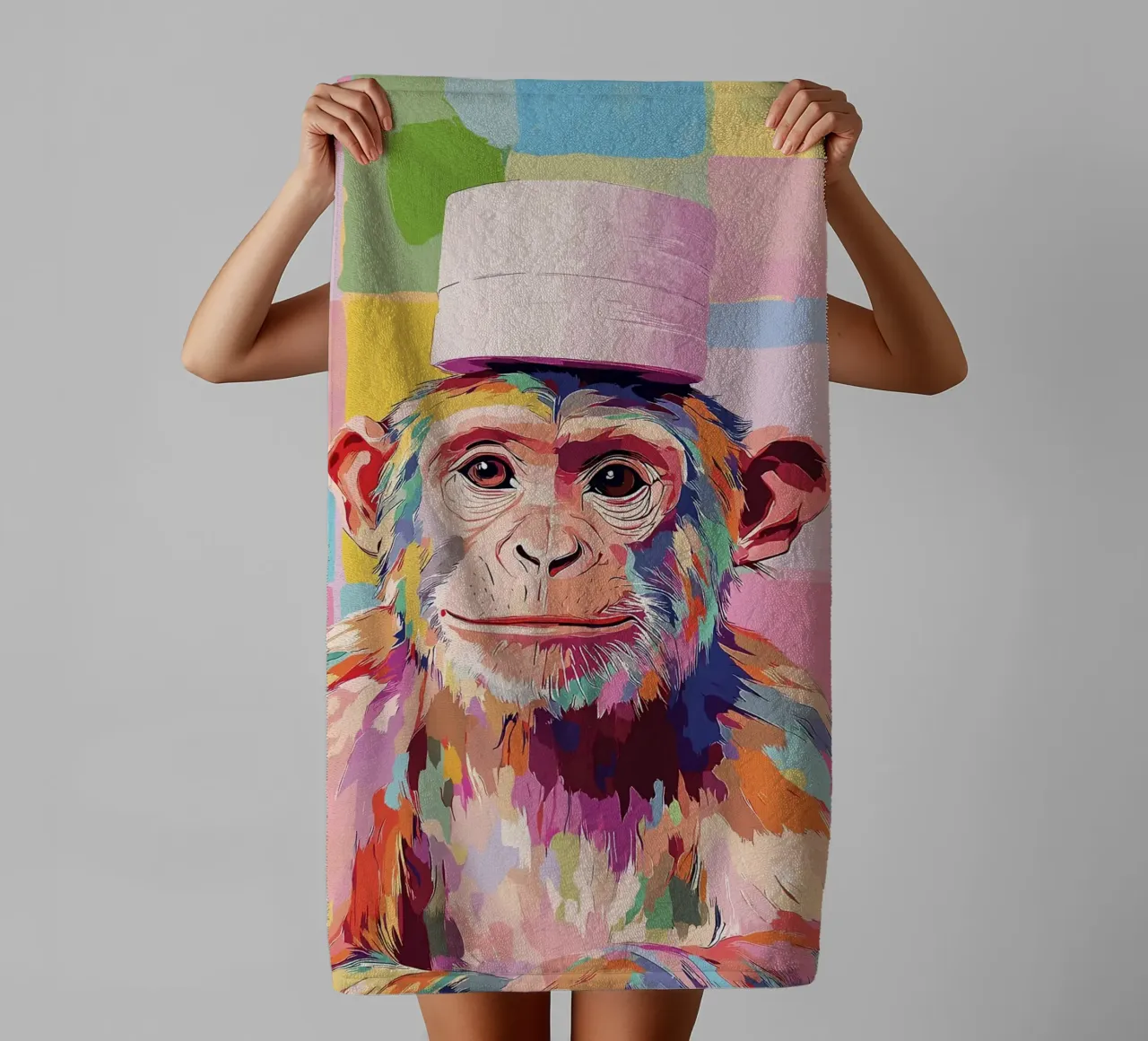 Scimmia colorata con cappello di carta igienica asciugamano da bagno da JoyWalkerShop