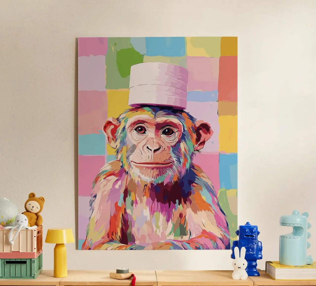 Scimmia colorata con cappello di carta igienica plexiglass da JoyWalkerShop