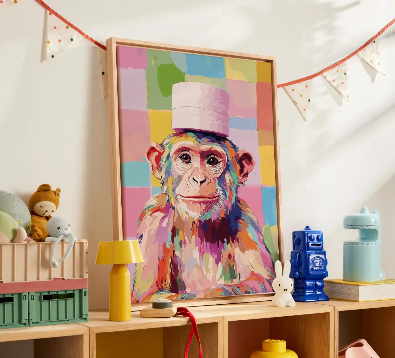 Kleurrijke aap met wc-hoed canvas van JoyWalkerShop