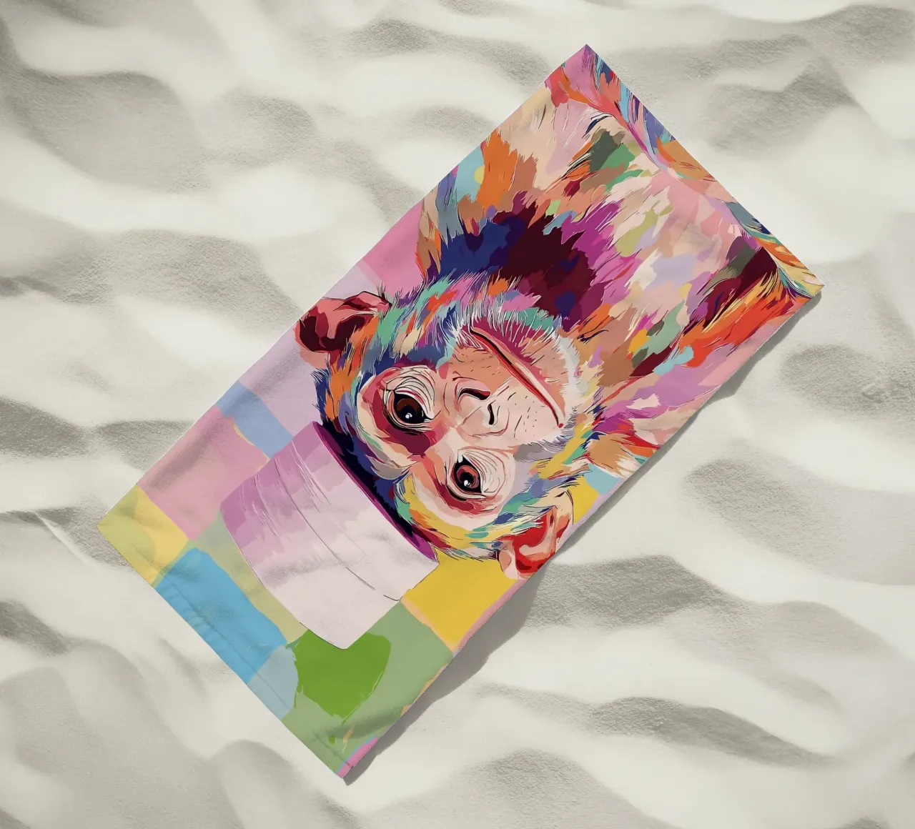 Scimmia colorata con cappello di carta igienica telo mare da JoyWalkerShop
