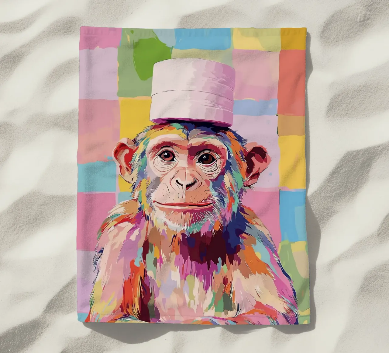 Scimmia colorata con cappello di carta igienica telo mare da JoyWalkerShop