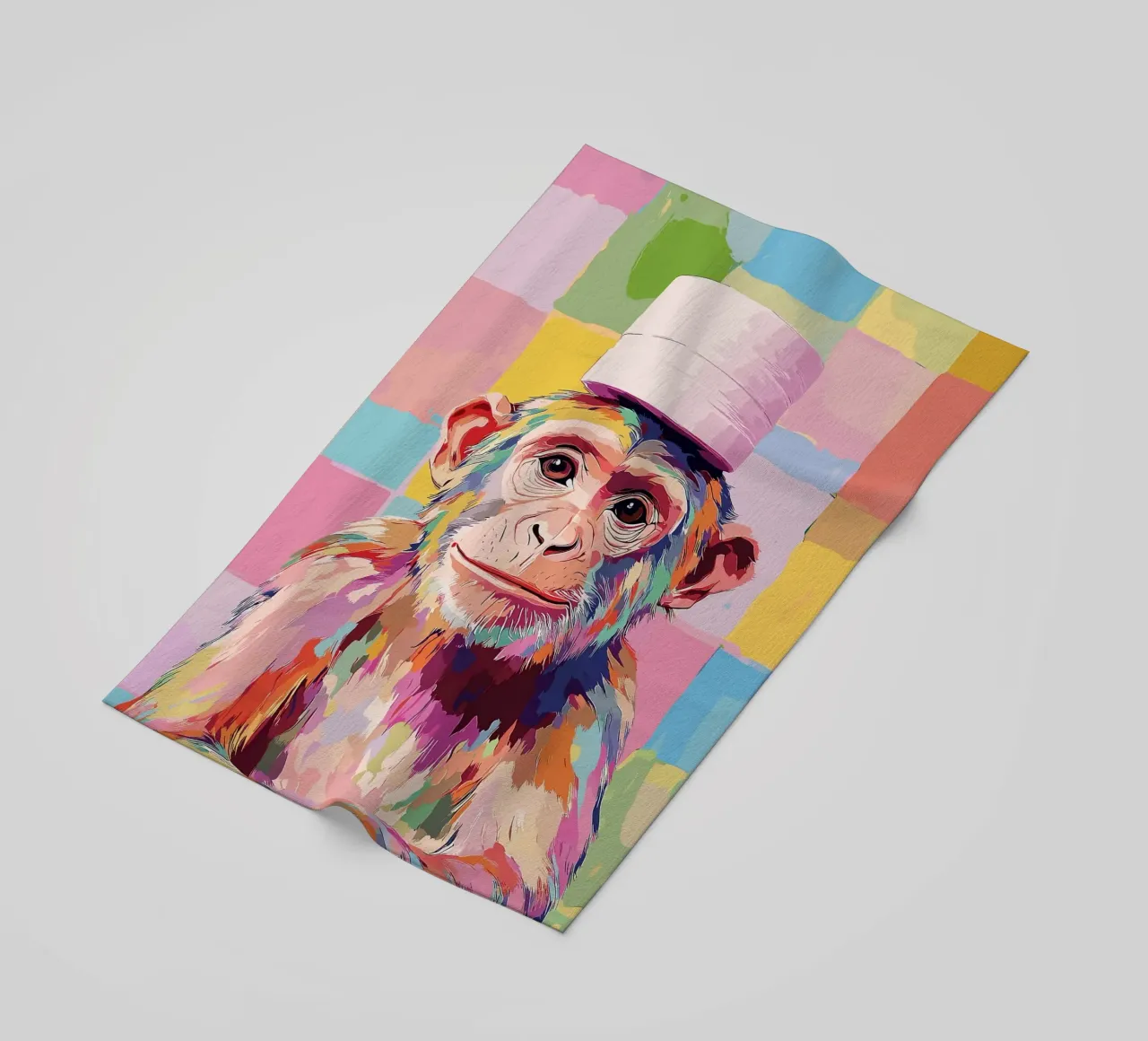 Scimmia colorata con cappello di carta igienica telo mare da JoyWalkerShop