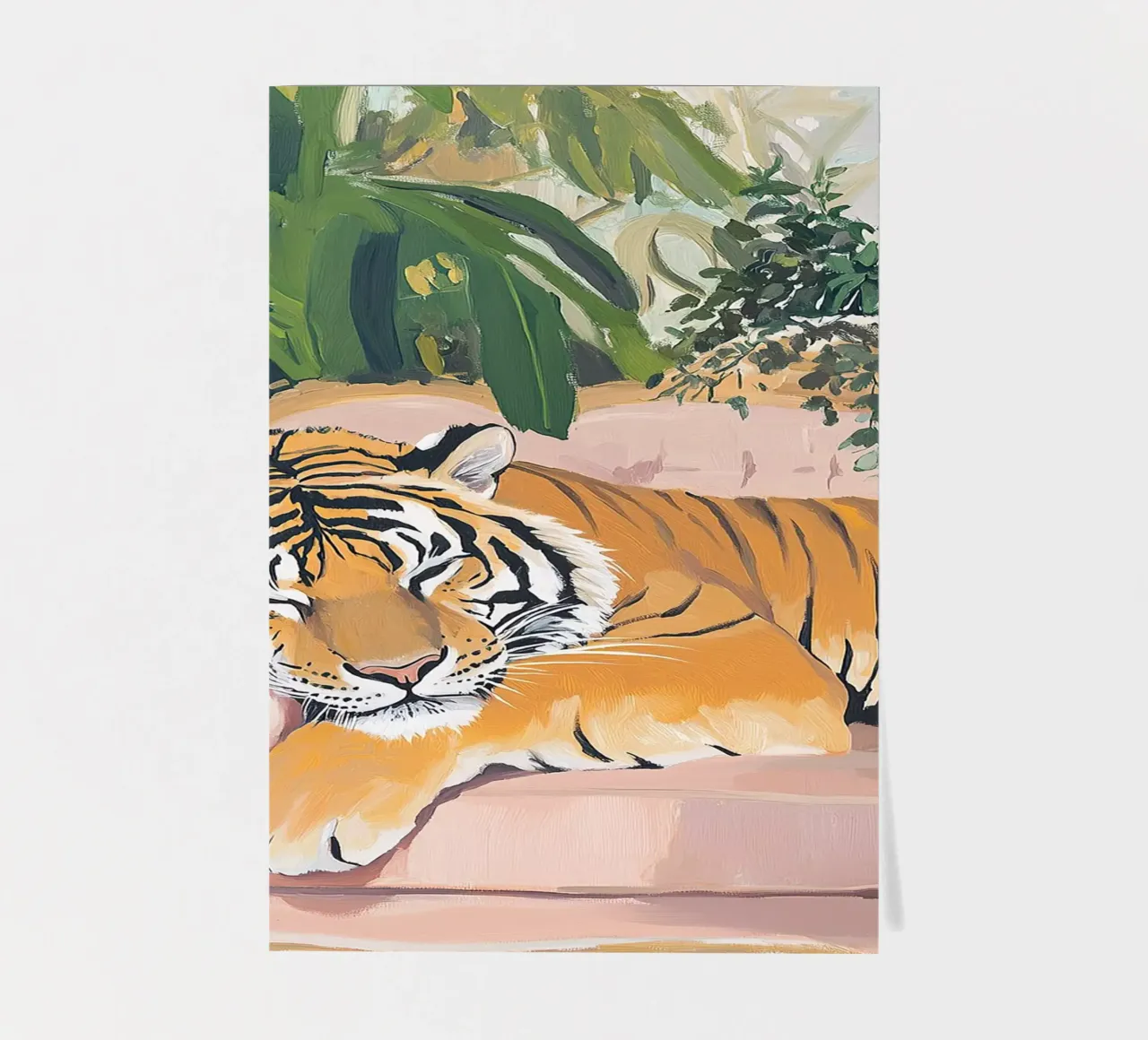 Tiger Sofa Pflanze Botanisch Rosa Ölgemälde Rosa Stickerbogen von Euphoria Theresa
