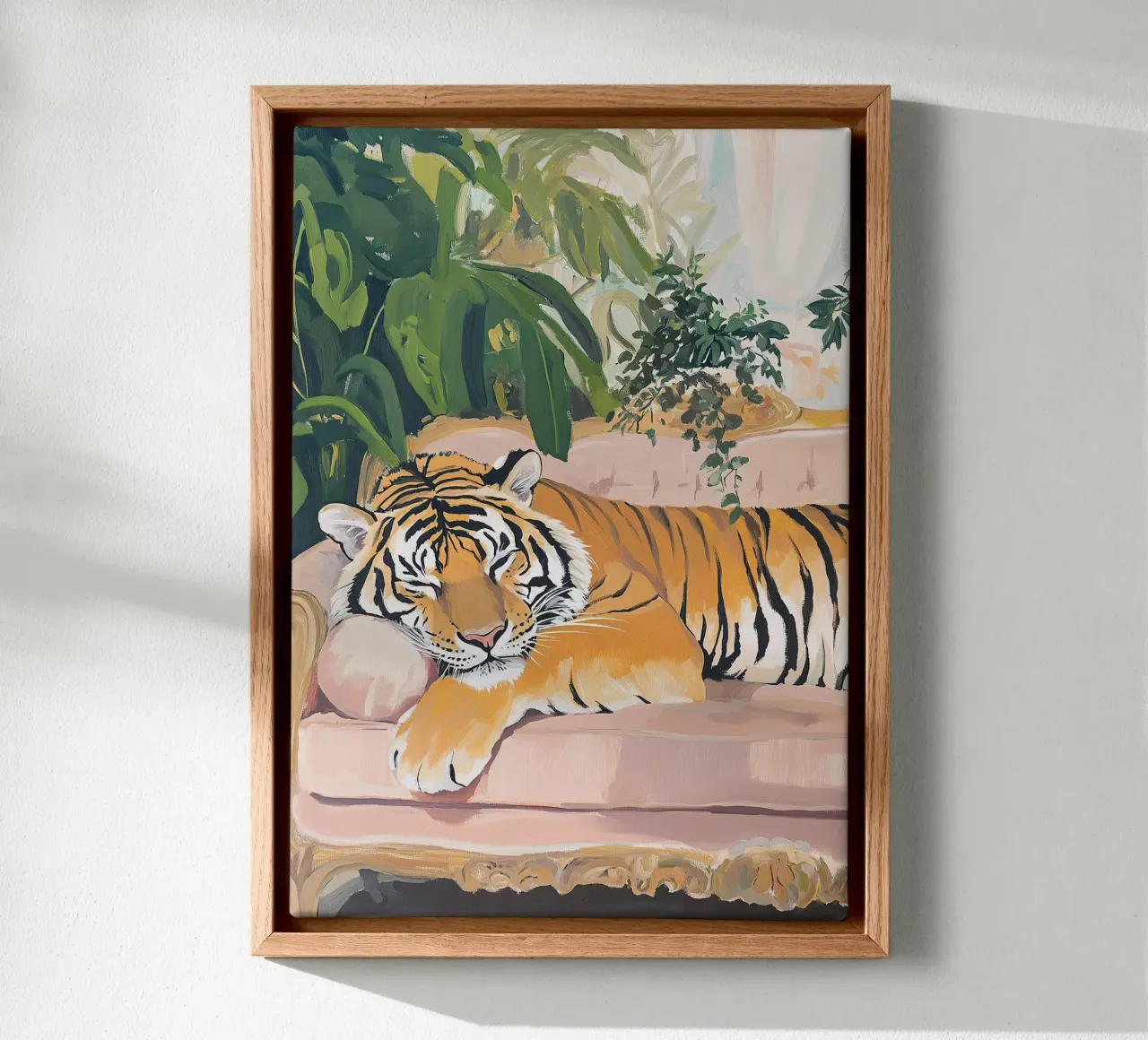 Divano tigre Pianta Botanica Rosa Pittura ad olio Rosa tela con Cornice a cassetta da Euphoria Theresa