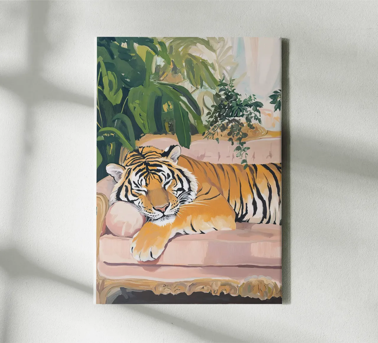 Divano tigre Pianta Botanica Rosa Pittura ad olio Rosa tela con Cornice a cassetta da Euphoria Theresa