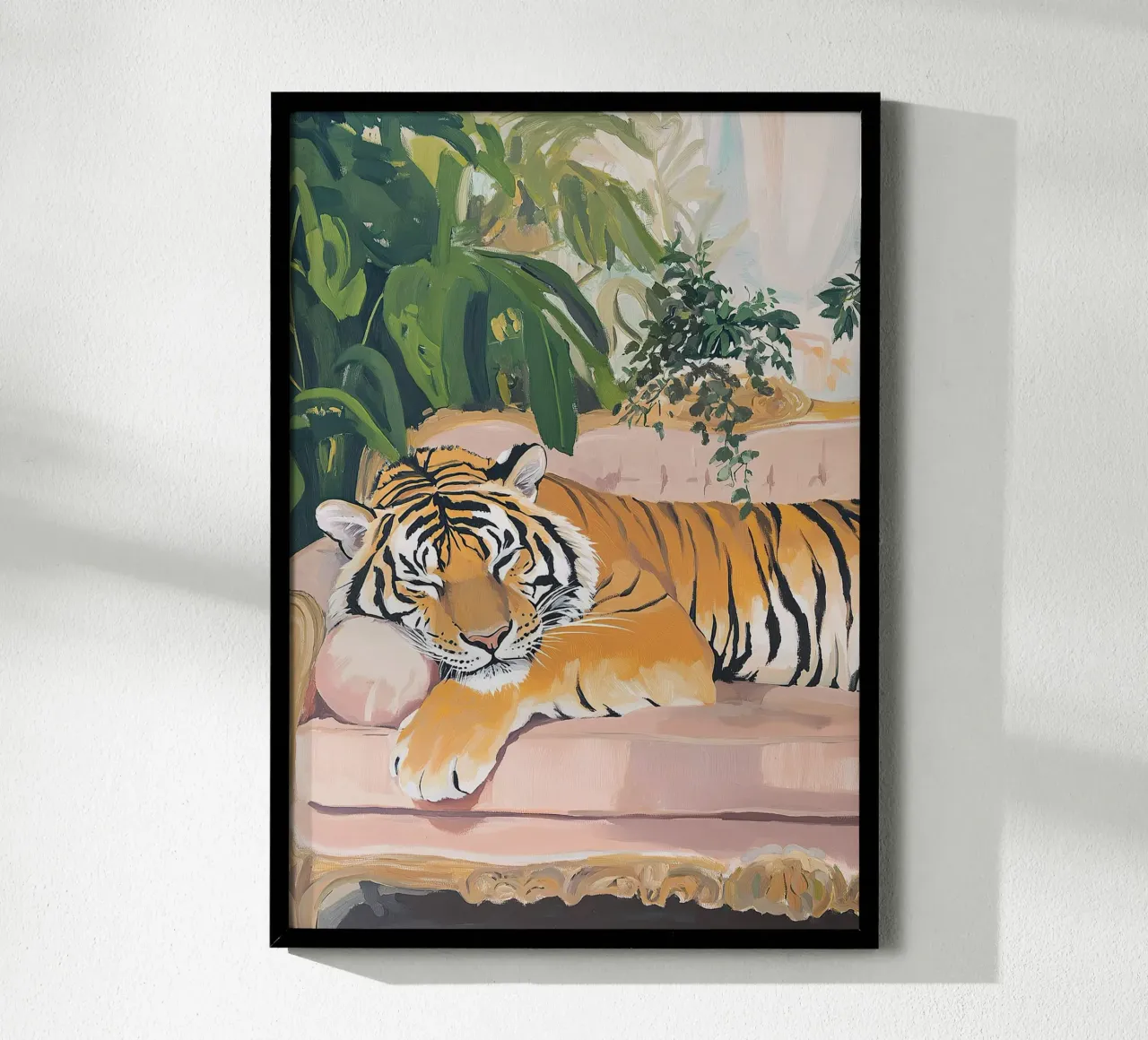 Divano tigre Pianta Botanica Rosa Pittura ad olio Rosa poster con telaio in legno da Euphoria Theresa